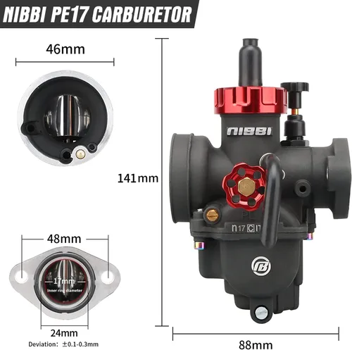 Miniatura 2 de NIBBI Carburador PE17mm, Carburador de 17mm para motor de motocicleta de 90cc 100cc 110cc con carburador Jets - Para Dirt Pit Bike Mini Bike