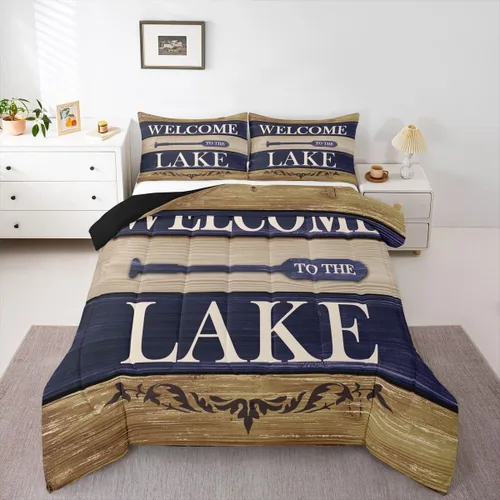 Miniatura 40 de Erosebridal Juego de edredón de barco muelle, juego de ropa de cama con diseño de paleta de lago, tamaño individual para niños, adolescentes