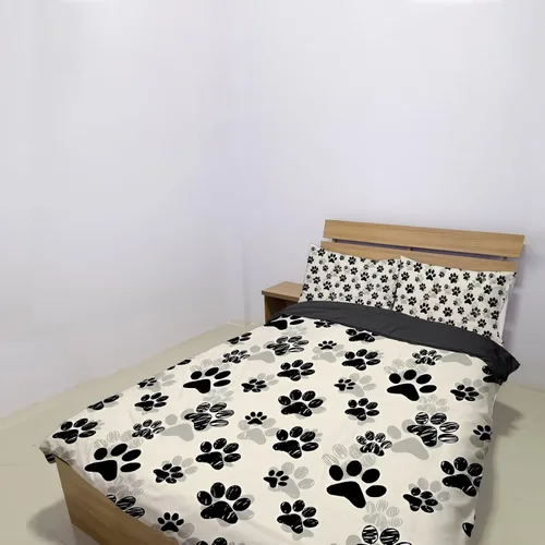 Miniatura 3 de Juego de funda de edredón con diseño de pata de perro, diseño de pata de cachorro, color beige, con 2 fundas de almohada