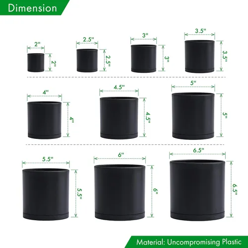 Miniatura 3 de D'vine Dev Paquete de 10 macetas de plástico para plantas, maceta cilíndrica para suculentas de interior de 6.5/6/5.5/4.5/4/3.5/3/2.5/2 pulgadas