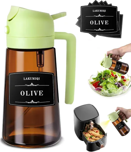 Miniatura 9 de LAKUMIQI Pulverizador de aceite de oliva 2 en 1 para freidora de aire, dispensador de aceite de vidrio de 16 onzas y rociador de aceite de cocina