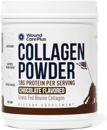Wound Care Plus - Polvo de chocolate con péptidos de colágeno - Colágeno hidrolizado alimentado con pasto con 0.63 oz de proteína - Apoya la salud