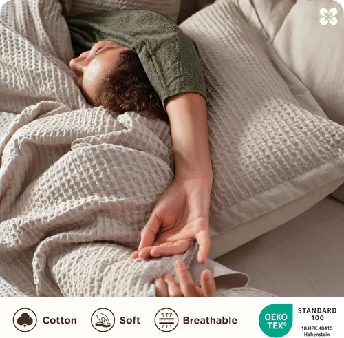 Miniatura 3 de Bedsure - Funda de edredón de algodón tamaño king - 100% algodón con tejido en rombos, color lino. Funda de edredón suave y transpirable GentleSoft™
