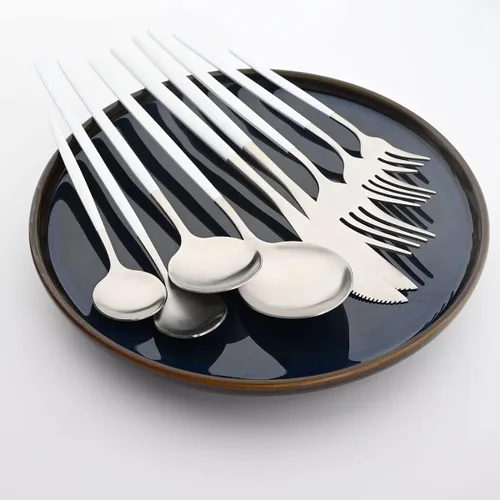 Miniatura 4 de Cubiertos de plata blanca pulida mate, diseño ligero, 36 piezas de acero inoxidable, juego de cubiertos de servicio para 6, incluyendo tenedores