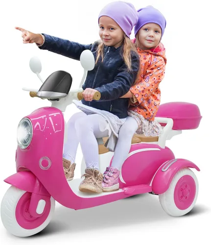 motocicleta eléctrica de 12 V y 2 plazas para niños, scooter de moto con control remoto, caja de almacenamiento, música, luz LED, claxon, motor de