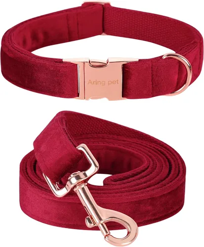Miniatura 12 de ARING PET Juego de collar y correa de terciopelo para perro, collar y correa de perro morado suave, collares ajustables para perros Púrpura