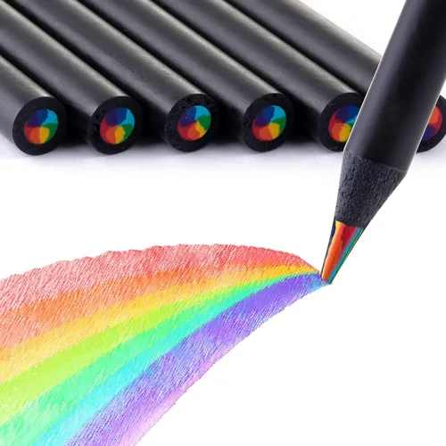 Miniatura 10 de Suministros de arte para niños y adultos, 7 colores en 1, lápices de colores arcoíris de madera negra preafilados, con sacapuntas, para libros