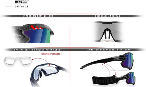 Miniatura 6 de Bertoni Gafas de sol deportivas polarizadas fotocromáticas ciclismo MTB con prescripción portador QUASAR Negro-Aguamarina/Espejo Azul