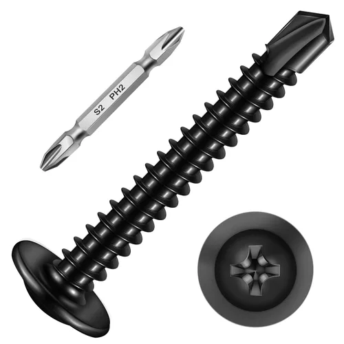Miniatura 38 de Mywish 200 tornillos autorroscantes negros #10 × 1 pulgada para metal, 410 tornillos de metal negro de óxido de tornillo de acero inoxidable