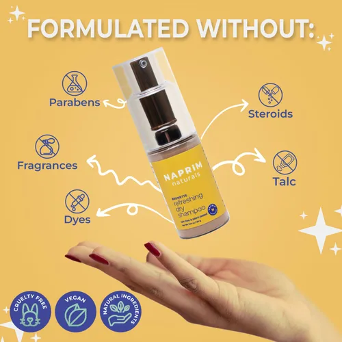 Miniatura 6 de Naprim Naturals Champú seco nutritivo para el cabello en polvo para morenas, absorción de aceite sin talco para un volumen ligero, sin residuos
