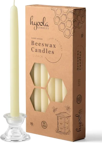 Miniatura 3 de Hyoola Paquete de 12 velas cónicas de cera de abeja de 10 pulgadas, hechas a mano, totalmente naturales, 100% pura sin perfume, altas, decorativas