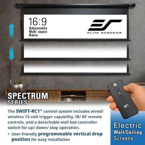 Miniatura 8 de Pantalla de proyector Elite Screens Spectrum RC1 Remote, 180 pulgadas Diag 16:9, pantalla de proyección motorizada para cine en casa 4K/8K Ultra HD