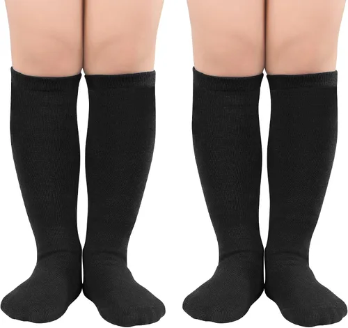 Zando Calcetines de fútbol para niños y niñas, calcetines de tubo a rayas hasta la rodilla, calcetines de uniforme escolar, calcetines largos