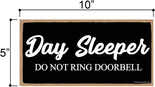 Miniatura 2 de Honey Dew Gifts Day Sleeper Do Not Ring Doorbell - Letreros colgantes de puerta de 5 x 10 pulgadas, arte de pared, letrero decorativo de madera