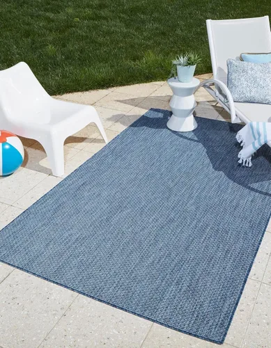 Miniatura 60 de Unique Loom Collection Alfombra de Área Plana Casual de Transición Sólida Jaspeada para Interiores/Exteriores (Pasillo 2' x 6' 1", Azul/Azul Marino)