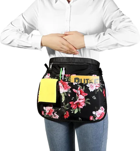 Miniatura 2 de Delantal de servidor impermeable para mujeres con 5 bolsillos, se pone y se quita rápidamente, delantales de camarera, delantal de trabajo