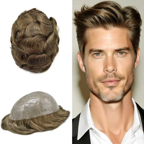 Miniatura 25 de Mens Toupee Hair System para hombres Piezas de pelo Sistema de reemplazo Poly Skin Toupee para hombres Protesis Capilar Para Hombre 6X8#1 Jet Black