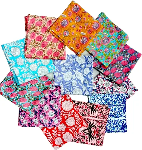 Miniatura 2 de COTSILER Juego de Servilletas de Algodón Premium Handblock, Estampado Floral, Hechas a Mano, Reutilizables, Lavables para Cena