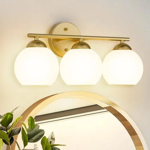Miniatura 13 de Emak WS114-GD-ML-2PK - Moderno paquete de 2 apliques de pared de globo, luz dorada con pantalla de vidrio de leche para baño, sala de estar, fotos