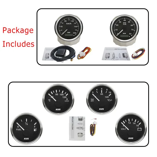 Miniatura 4 de Kus Gauge Set Velocímetro GPS 124.3 mi/h Tacómetro 8000RPM Nivel de combustible 0-190ohm Temperatura del agua 104.0-248.0 °F Presión de aceite
