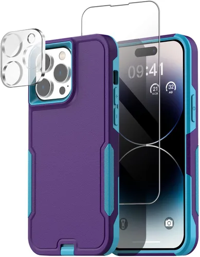 Miniatura 13 de AICase Funda para iPhone 14 Pro Max con protector de pantalla de vidrio + lente de cámara, resistente protección contra caídas, cuerpo completo