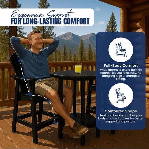 Miniatura 4 de Phat Tommy Mesa y sillas altas para exteriores, muebles de polietileno, juego de barras Adirondack para exteriores, juego de patio de altura