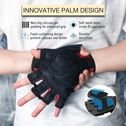 Miniatura 3 de ATERCEL Guantes de entrenamiento para hombres y mujeres, guantes de ejercicio para levantamiento de pesas, ciclismo, gimnasio, entrenamiento, Rojo