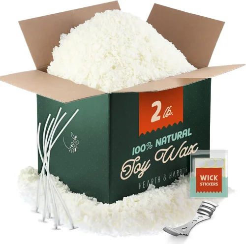 Hearth & Harbor Cera de Vela de Soja Orgánica para Hacer Velas, 2 Libras de Suministros para Hacer Velas Naturales, Sin Cera de Abeja, Sin Parafina,