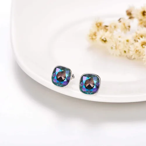 Miniatura 2 de AOBOCO Aretes cuadrados de plata de ley 925 con corte de diamante, circonita cúbica, cristal esencial de circonita cúbica, aretes de tuerca
