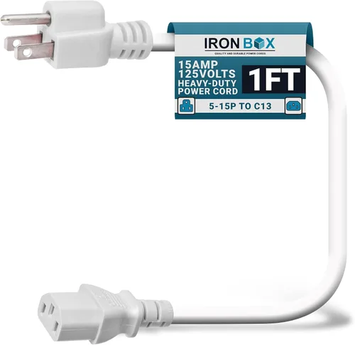 Miniatura 46 de IronBox Electric - Cable de alimentación de servicio pesado 5-15P a C13 - Cable de 3 clavijas 15A 125V 14/3 SJT para PC - Cable para computadora