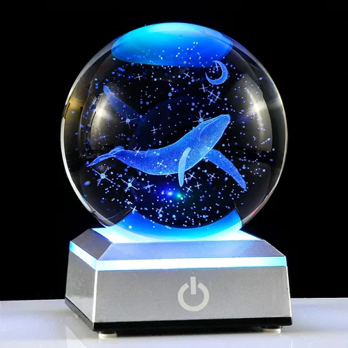 Miniatura 11 de Figura de bola de cristal grabada en 3D de conejo y estrellas de luna de 3.15 pulgadas con base de luz LED, decoración de esfera de conejo