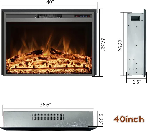 Miniatura 6 de Chimenea Eléctrica, Insertos de Chimenea Eléctrica de 40", Calentador de Chimenea Empotrado con Control Remoto, Colores de Llama Ajustables