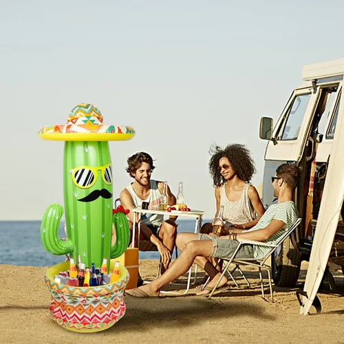 Miniatura 7 de Triumpeek Enfriador inflable de cactus, cubeta de hielo de cactus de fiesta de 55 pulgadas con sombreros para piscina de verano, suministros