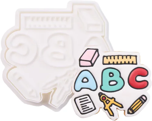 Miniatura 10 de Juego de cortador de galletas de regreso a clases con sellos de émbolo, 11 piezas, regalos de cocina, cumpleaños, vacaciones, ácido poliláctico 3D