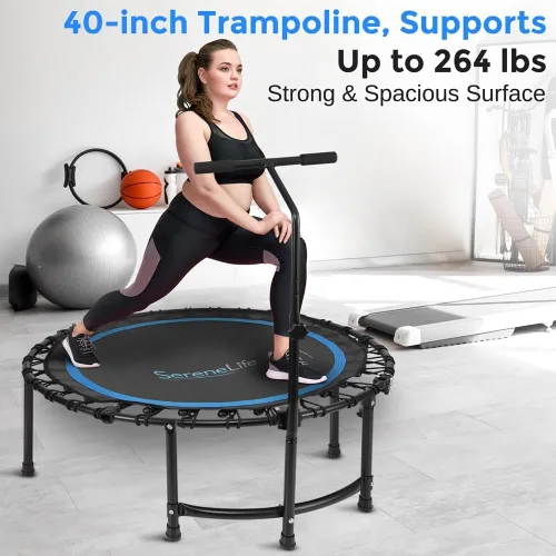 Miniatura 2 de SereneLife 40"/50" Mini Trampoline for Adults - 450/550LBS Fitness Trampoline with Reinforced Springs & Adjustable Safety Handle - Stable & Quiet