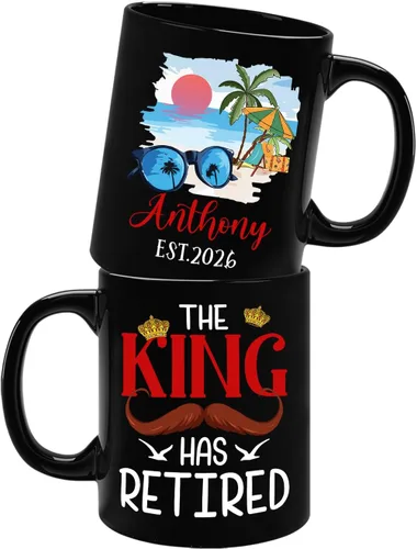 Miniatura 19 de Taza de café negra de jubilación personalizada, Jubilado está bajo nueva gestión, mira a la esposa para más detalles, taza de té de 11 15 onzas