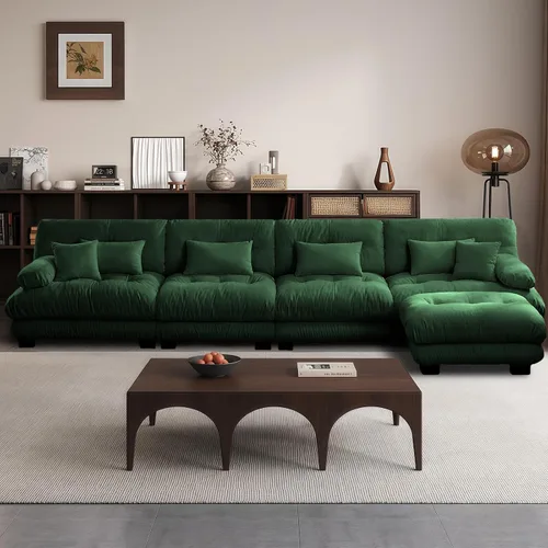 Miniatura 76 de Reposapiés Otomano Tapizado de Terciopelo con Cojín para Sofá Seccional Sofá 300 libras para Sala de Estar (Beige)