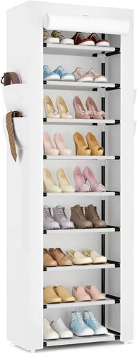 Miniatura 10 de VILICK - Zapatero con cubierta, organizador de zapatos estrecho con 4 bolsillos laterales, estante alto de 10 niveles, almacenamiento para 18-22