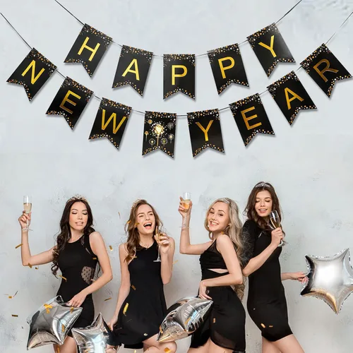 Miniatura 4 de MiniRed Cartel de Año Nuevo 2026, pancarta de feliz año nuevo con letra dorada brillante, suministros de decoración de fiesta de Año Nuevo 2026.