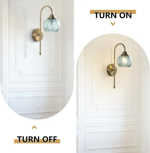Miniatura 3 de KCO Lighting - Lámpara de pared vintage con globo de vidrio verde y brazo de latón cepillado - Aplique de globo grande, acabado dorado - Lámpara