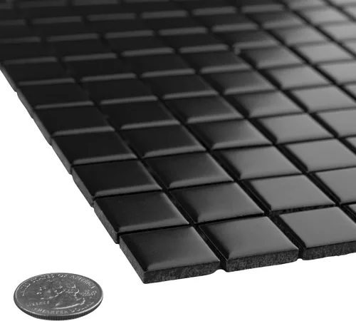 Miniatura 6 de Merola Tile Metro - Azulejo cuadrado de porcelana de 1 pulgada, color negro mate, 10-3/4 x 11-3/4 pulgadas