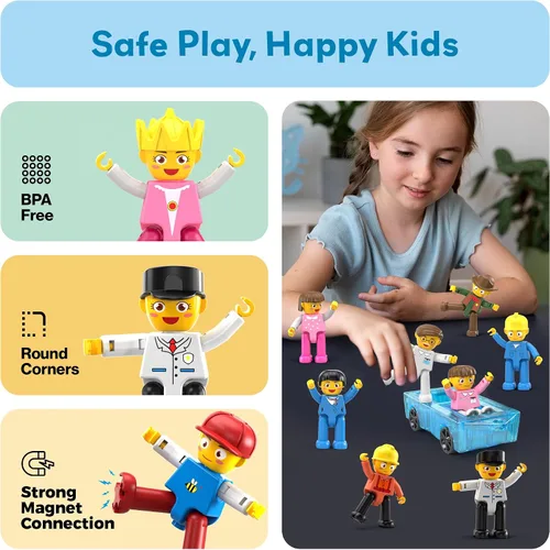 Miniatura 6 de PicassoTiles - Juego de figuras magnéticas de 15 piezas con personajes giratorios, juguetes para niños, juego de expansión para bloques