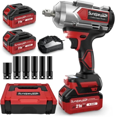 Llave de impacto inalámbrica 960 pies-libras - 1300 N·m de alto par de impacto - Pistola de impacto de potencia sin escobillas de 21 V 2600 RPM con