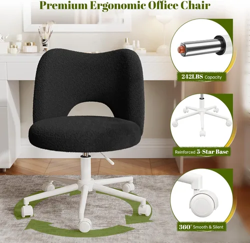 Miniatura 29 de DurayLoly Silla de Tocador con Ruedas Rosa, Linda Silla de Tocador con Respaldo, Silla de Escritorio Ultra-Suave de Felpa, Silla de Oficina Pequeña