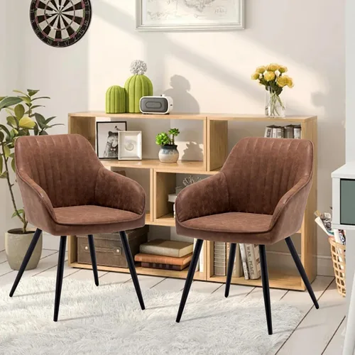Miniatura 8 de annjoe Juego de 2 sillas de cuero sintético para sala de estar, silla tapizada con patas de metal, para el hogar, cocina, oficina, bistró, Marrón