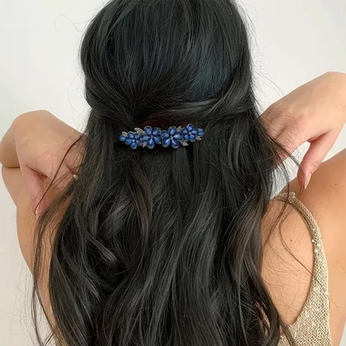 Miniatura 6 de 2 pinzas para el cabello con diamantes de imitación de cristal brillante, pasador francés de flores azules, horquilla floral para novia, boda