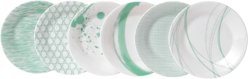 Miniatura 8 de Royal Doulton Pacific - Platos llanos con patrones mixtos, 11.4 pulgadas, azul/blanco, juego de 6