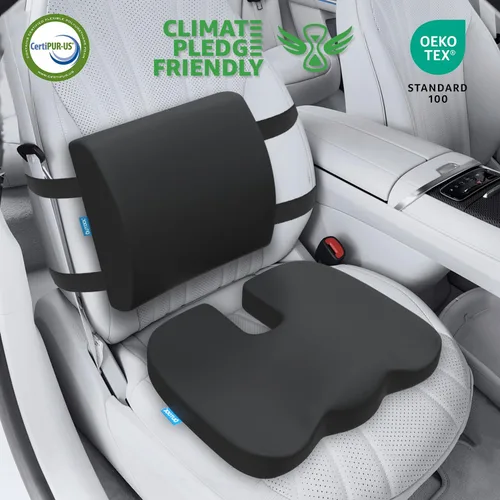 Miniatura 3 de QUTOOL Cojín ortopédico de asiento y almohada de apoyo lumbar para silla de oficina y coche, en espuma viscoelástica con funda lavable, cojín Cojín
