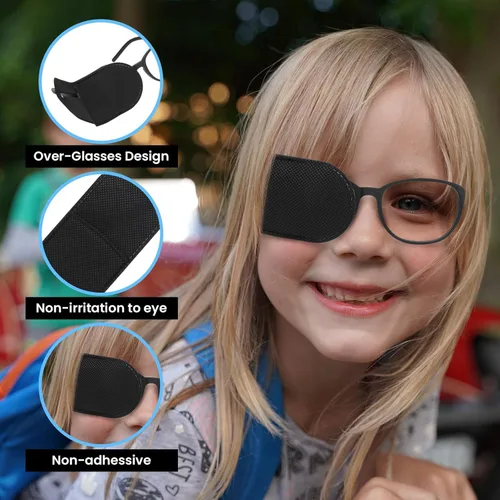 Miniatura 3 de Ouligay 6 piezas de parches para ojos, parche para ojos negros, parche reutilizable para ojos perezosos, parches médicos para adultos para tratar