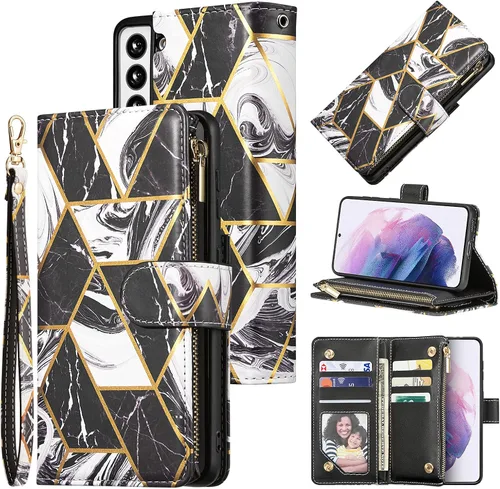 Miniatura 11 de UEEBAI Funda tipo cartera para Samsung Galaxy S22 Ultra 5G, piel sintética con cierre magnético, bolsillo con cremallera, ranuras para tarjetas